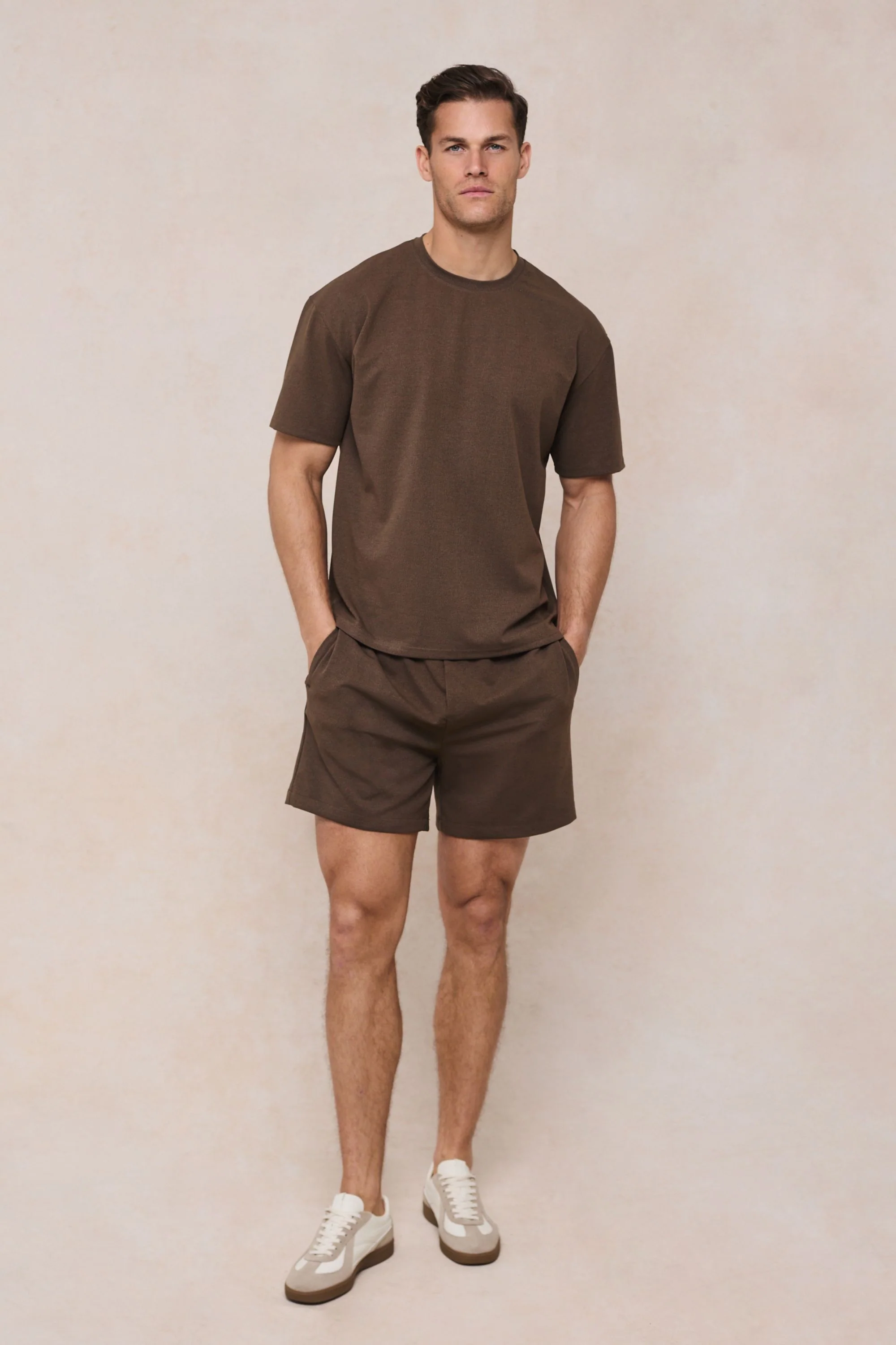 Tomas Crew Neck Textured T-Shirt - Dark Brown - Image 4