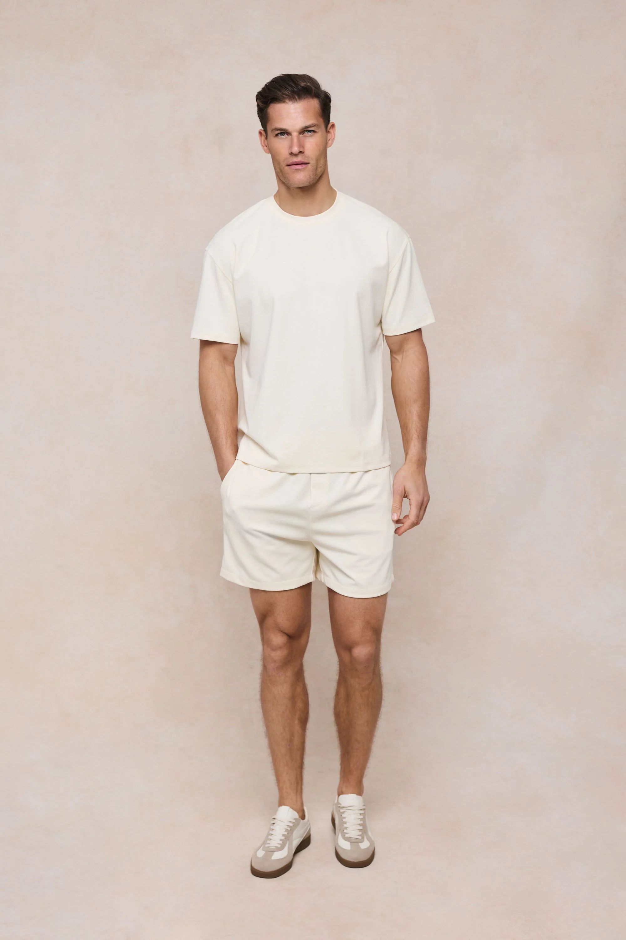 Tomas Crew Neck Textured T-Shirt - Ecru - Image 4