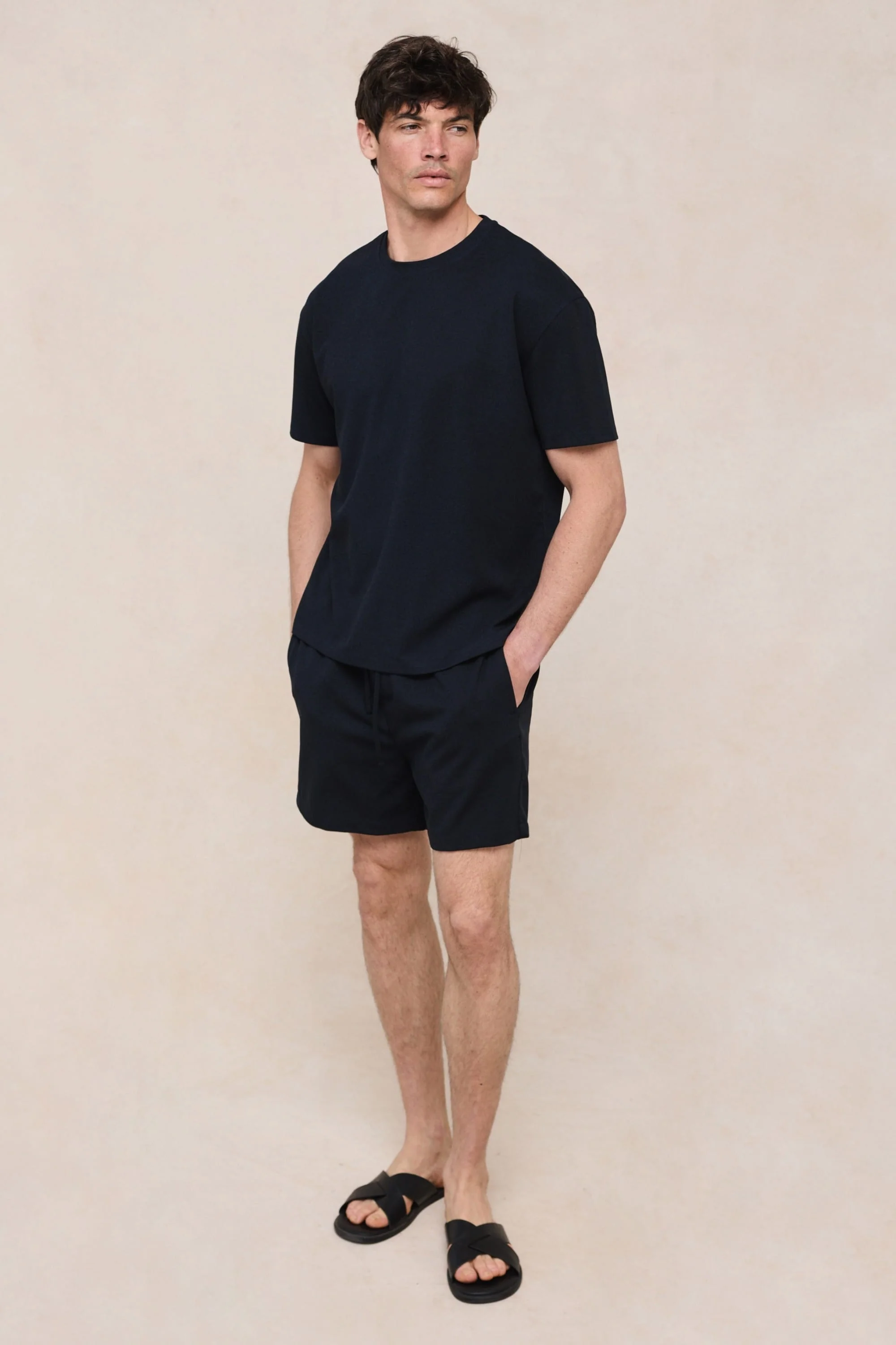 Tomas Crew Neck Textured T-Shirt - Navy - Image 2