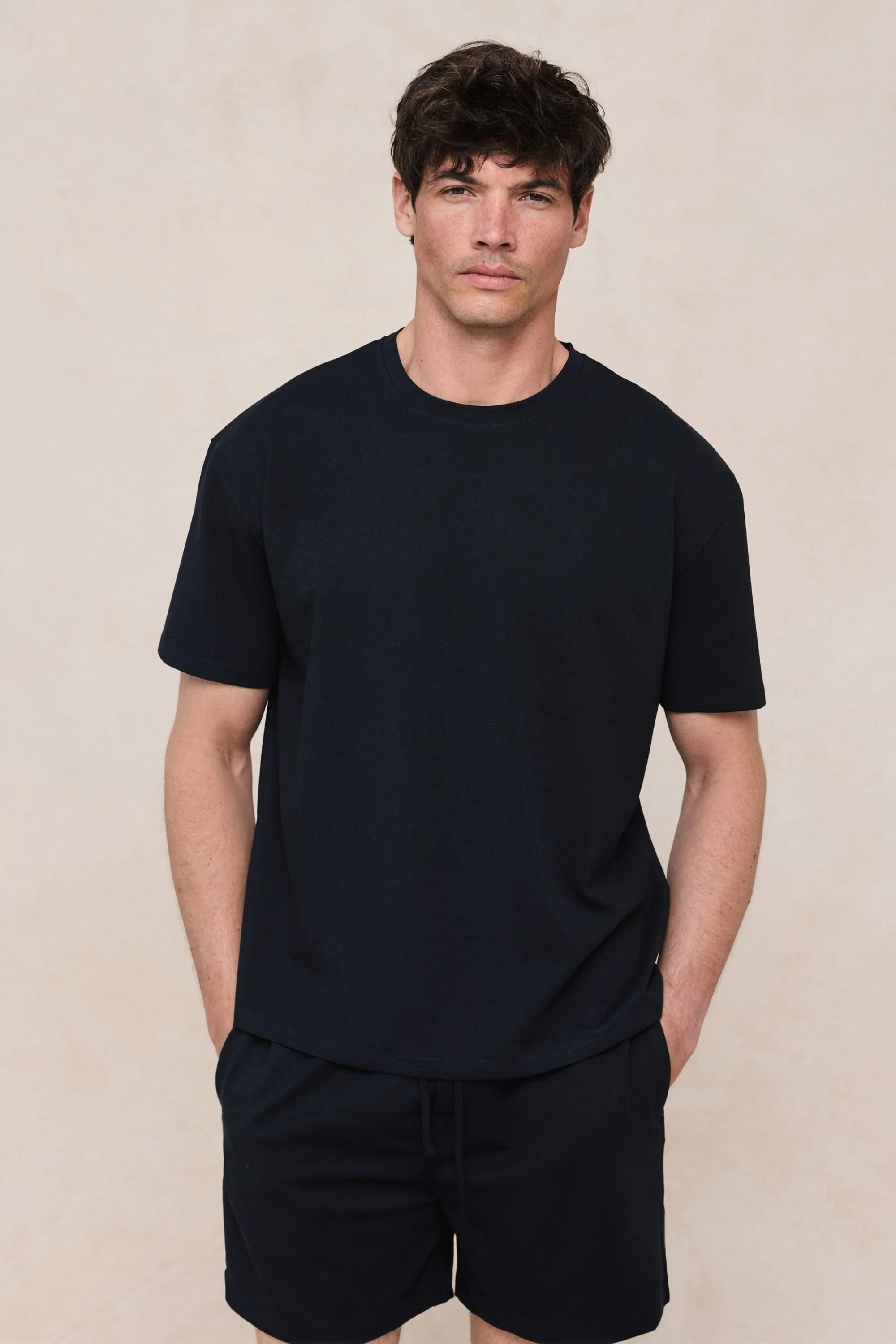 Tomas Crew Neck Textured T-Shirt - Navy - Image 3