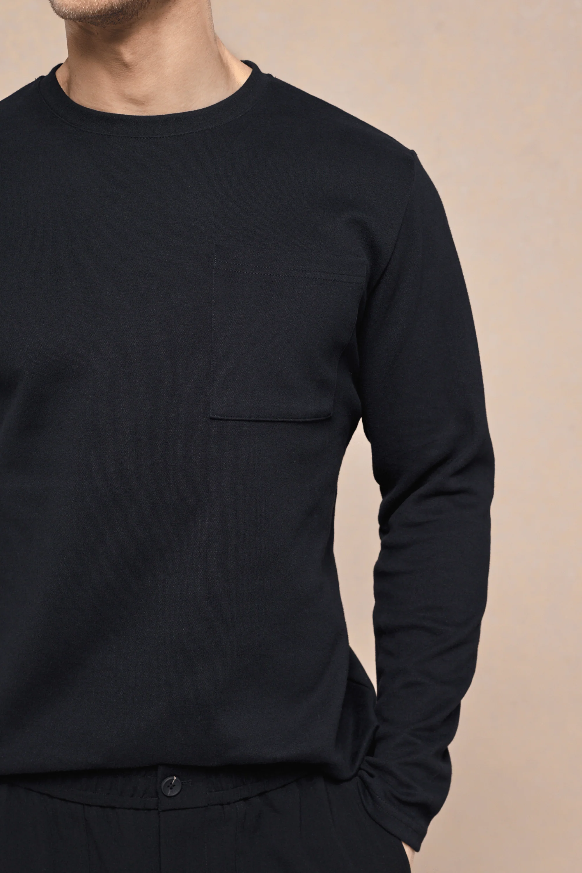 Tyler Long Sleeve Pocket T-Shirt - Black - Image 3