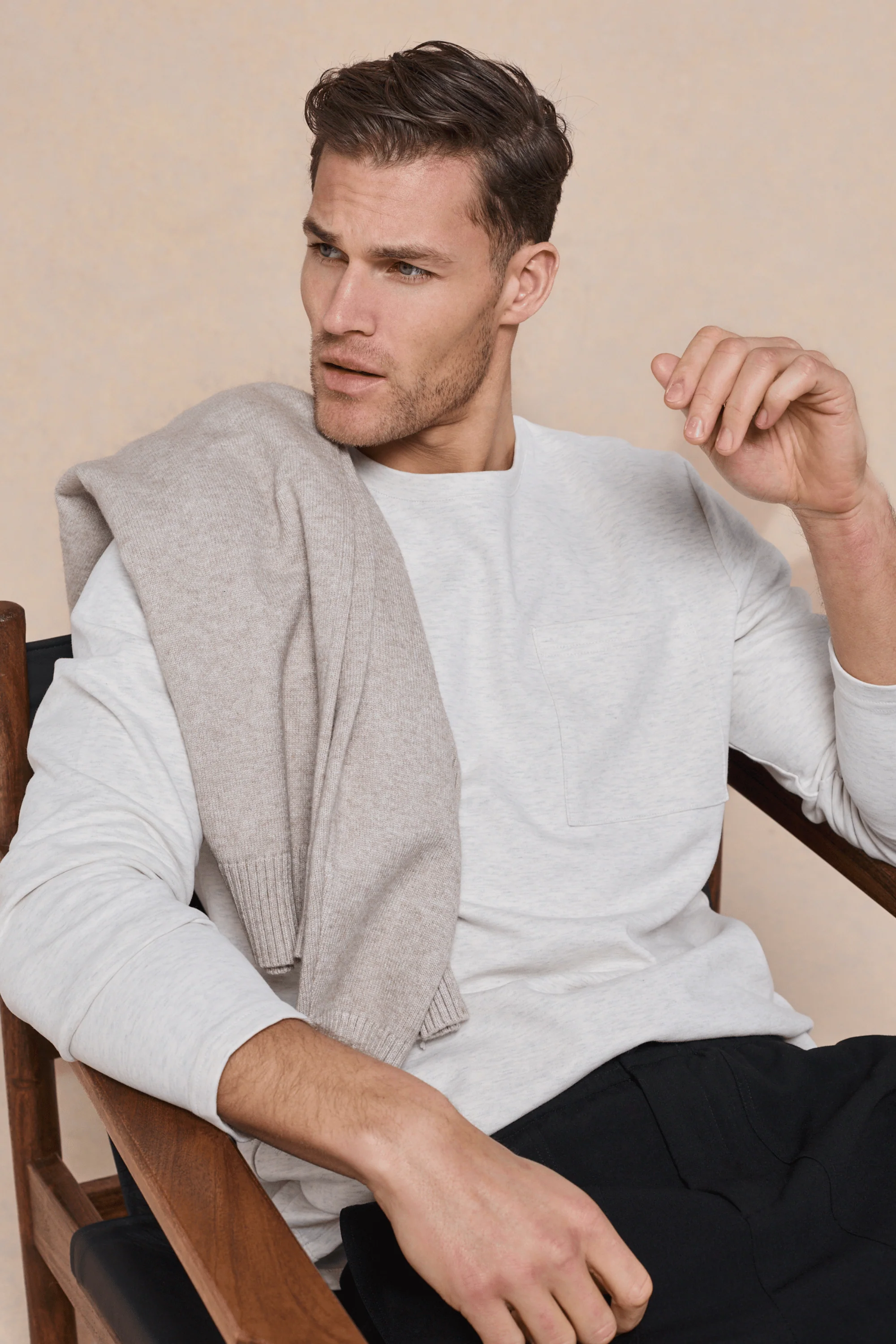 Tyler Long Sleeve Top - Stone Marl - Image 4